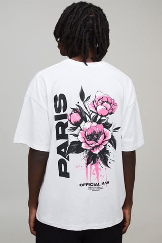 Wit oversized T-shirt met Paris-bloemenprint