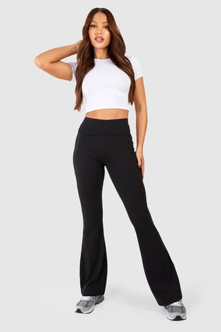 Tall yoga-uitlopende broek van katoenen jersey met omgeslagen tailleband