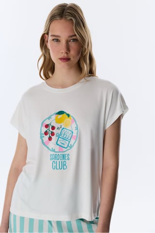 Hailey Food Print pyjamatop met korte mouwen en T-shirtmodel