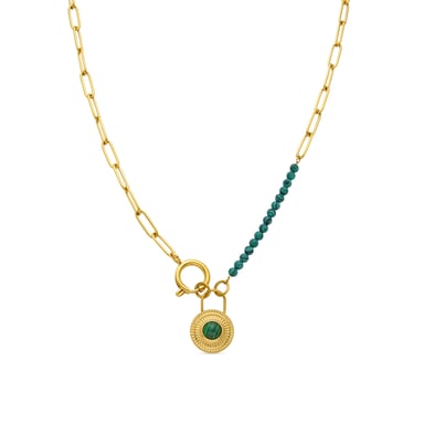 Luxenter Malachiet Ketting Afgewerkt in 18K Geel Goud - Mossir