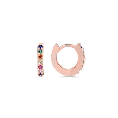 Luxenter oorbellen, 925 sterling zilver, leofcar en veelkleurige zirkonia met 18 karaat roségoud vergulde afwerking
