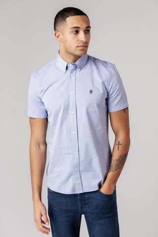 Navy Cotton Short Sleeve Oxford Shirt