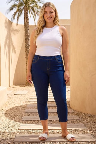 Curve Elastic Waist Cropped Denim Jeggings
