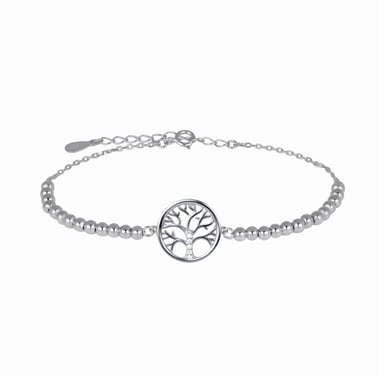 Luxenter armband, 925 sterling zilver en gerhodineerde glanzende zirkonia, levensboom