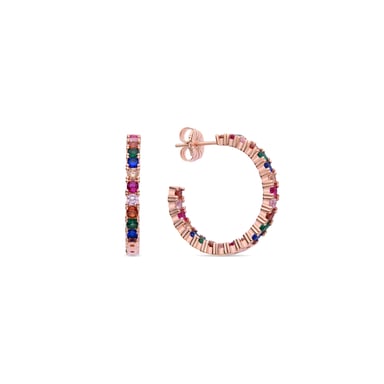 Luxent Sterling Zilver 925 Oorbellen met Veelkleurige Zirkonia's in 18K Roségoud - Vyamba