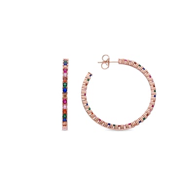 Luxenter Sterling zilveren 925 oorbellen met Multicolour Zirkonia afgewerkt in 18K roségoud - Vyamba
