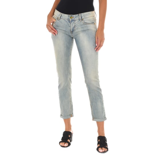 Long denim pants worn effect made of elastic fabric 10DBF0318 woman