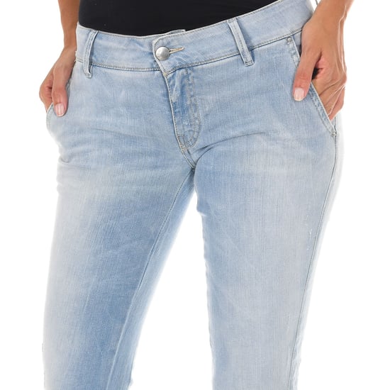 Lange denim broek met versleten effect en smal gesneden zomen 70DBF0282-D762 vrouw - Image 3