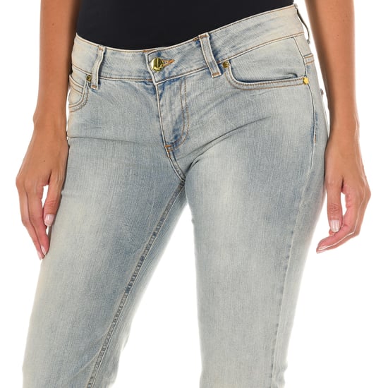 Long denim pants worn effect made of elastic fabric 10DBF0318 woman
