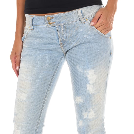 Long ripped effect denim pants with narrow hems 10DBF0115 woman