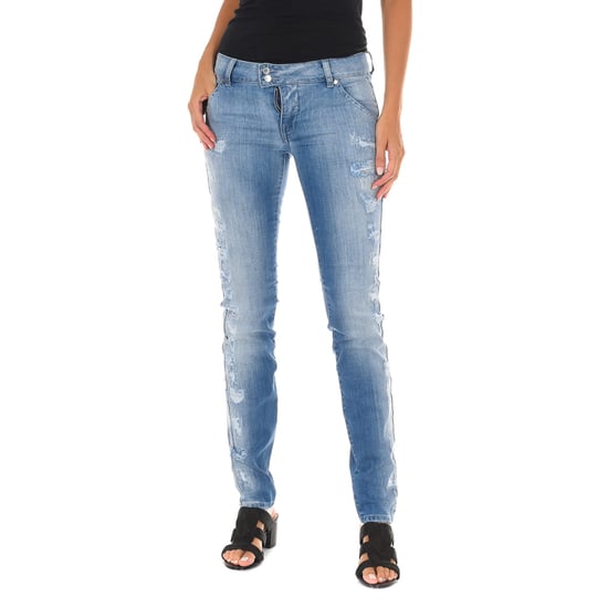 Long Denim Pants worn and torn effect 10DBF0598 woman