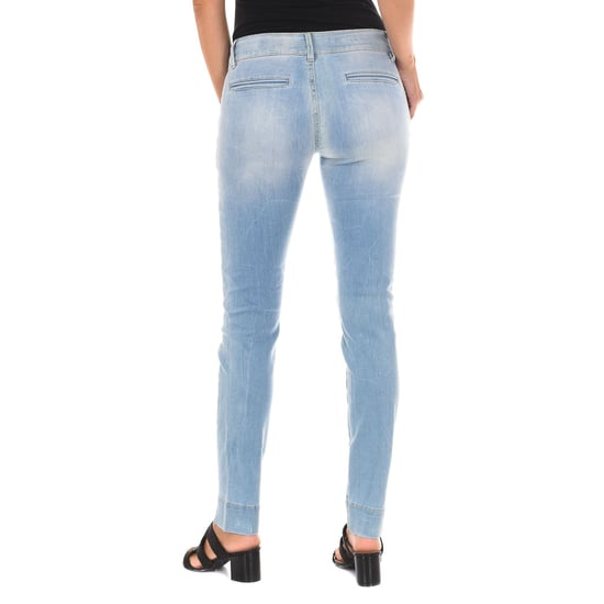 Lange denim broek met versleten effect en smal gesneden zomen 70DBF0282-D762 vrouw - Image 2