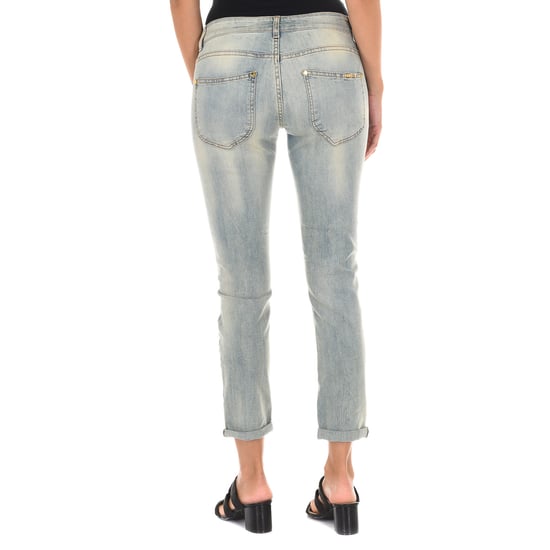 Long denim pants worn effect made of elastic fabric 10DBF0318 woman