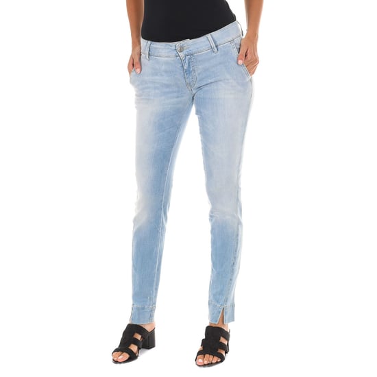 Lange denim broek met versleten effect en smal gesneden zomen 70DBF0282-D762 vrouw - Image 1