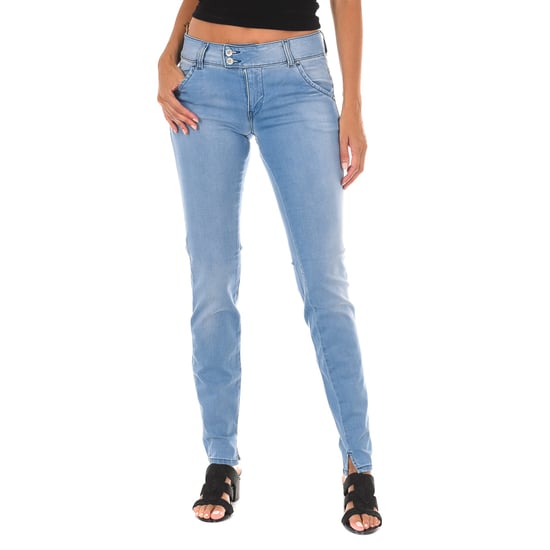 Long denim pants worn effect made of elastic fabric 70DBF0518 woman