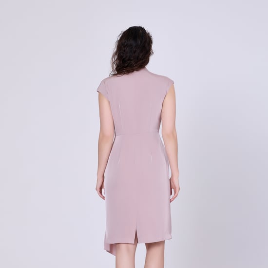 Mat satin asymmetric draped panel dress
