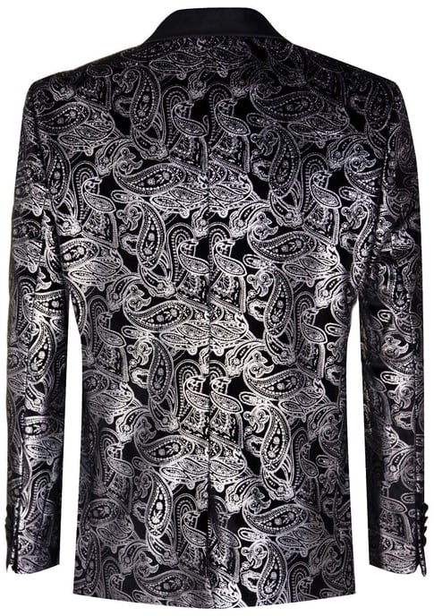 Mens Classic Silver Paisley Black Velvet Tuxedo Dinner Jacket Tailored Blazer