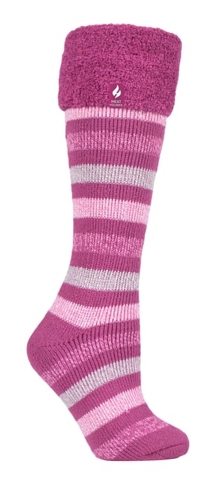 Heat Holders Gestreepte Wellington Boot Sokken voor dames - Roze Streep - Image 1