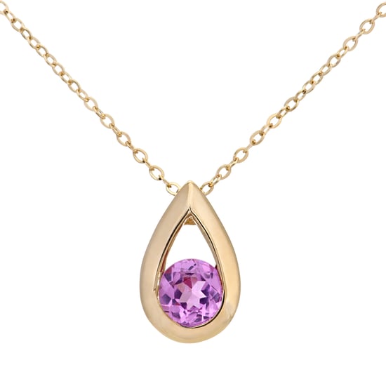 9ct geelgouden 0,20ct roze saffier traanhanger + 18 inch ketting - Image 1