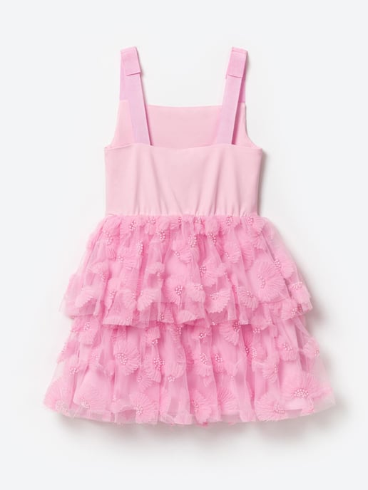 Self Portrait Girls Jersey and Tulle Dress in Pink - Image 2