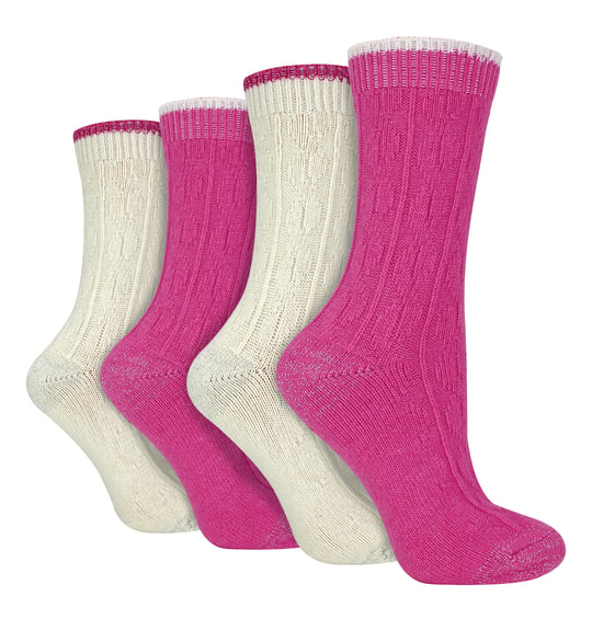 Wildfeet - 4-Paar Dames Kabel Brei Sokken | Lurex Glittersokken voor Vrouwen - Crème / roze - Image 1