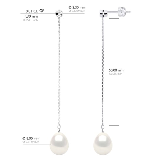 Oorbellen Prestige - Diamanten 0,02 Cts - Kwaliteit HSI - Wit Goud - Echte Gecultiveerde Zoetwaterpieren 9-10 mm - Image 2