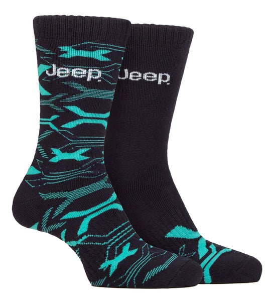 Heren Bamboe Werklaarzen Sokken | Jeep | Zachte en Ademende Dikke Stevige Gevoerde Sokken, Gebreide Ribbels Stijl Wandelsokken - Marineblauw / Turkoois - Image 1