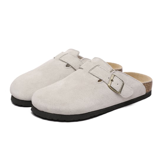 EVER AU Women Pintail Leather Comfort Clog Sandals - Taupe Suede