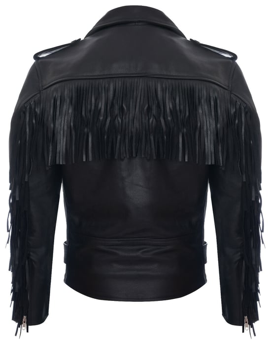 Fringe Hide Leather Brando Tasseled Motorcycle Biker Jacket