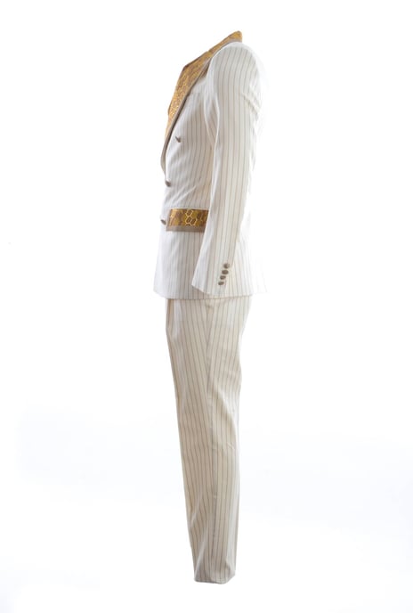 Dolce & Gabbana Men Gold Lapel & Pockets Striped Suit - Image 3