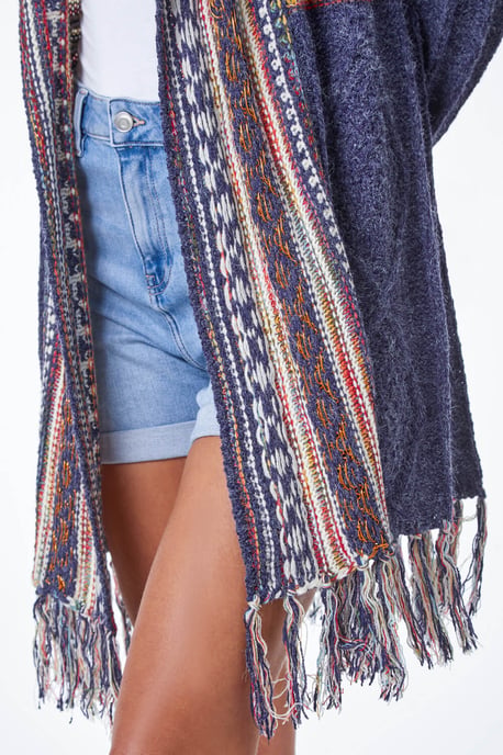 Aztec Print Tassel Hem Longline Cardigan