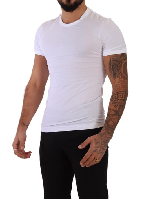 Dolce & Gabbana Heren Witte Ronde Hals Katoenen Stretch T-shirt - Image 5