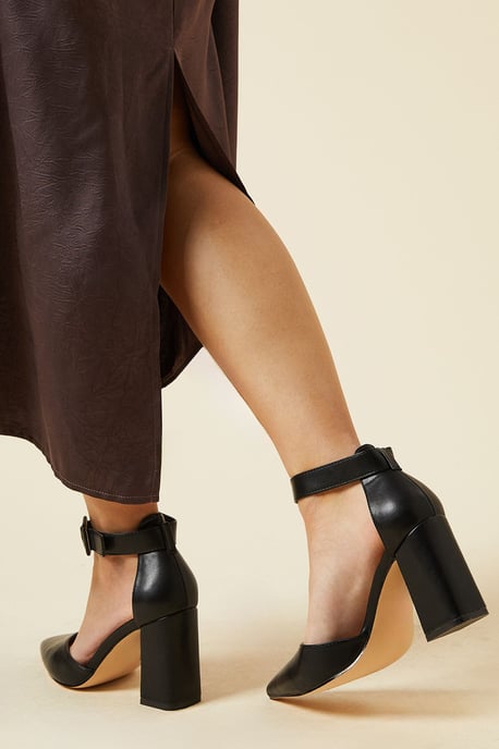 Wide Fit Echo Buckle Detail Ankle Strap Pointed Court Shoes - Image 3