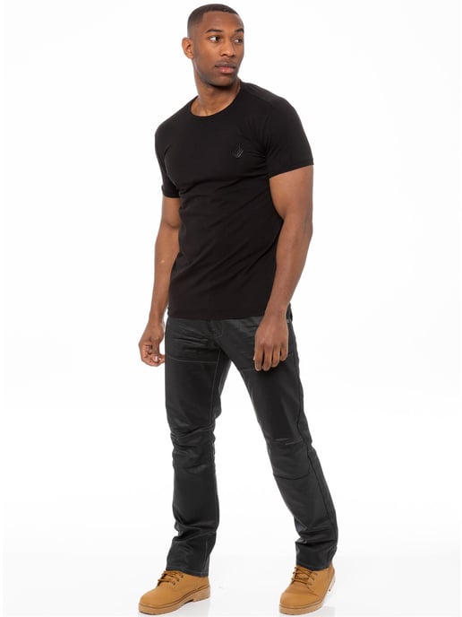Enzo Mens Denim Jeans Straight Leg - Black Coated