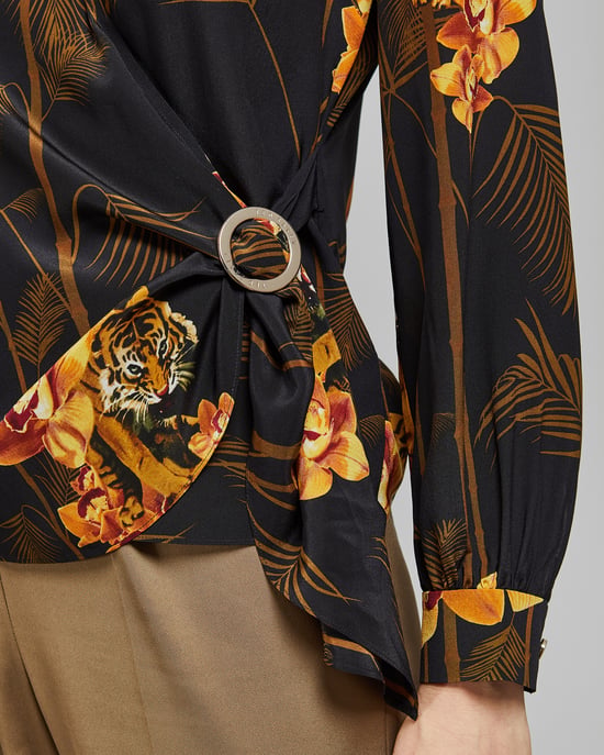 Ted Baker Annikah Caramel Printed Wrap Top, Navy