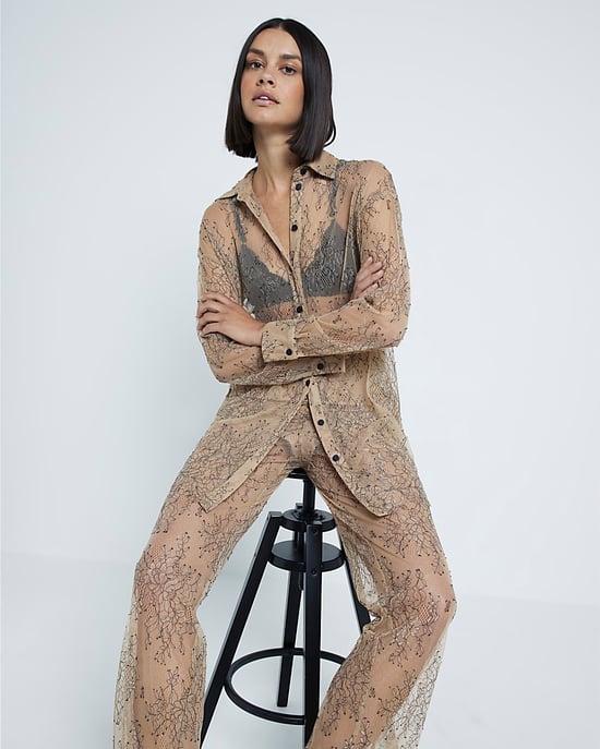 River Island Womens Trousers Beige Sheer Lace