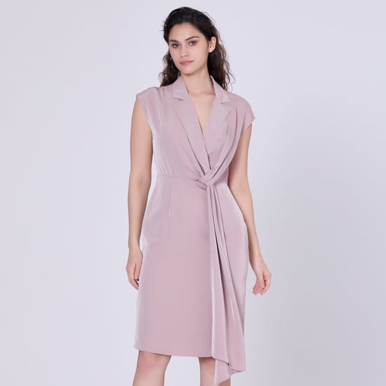 Mat satin asymmetric draped panel dress