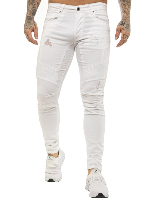 Enzo | Heren Skinny Stretch Biker Denim Jeans - Wit - Image 2