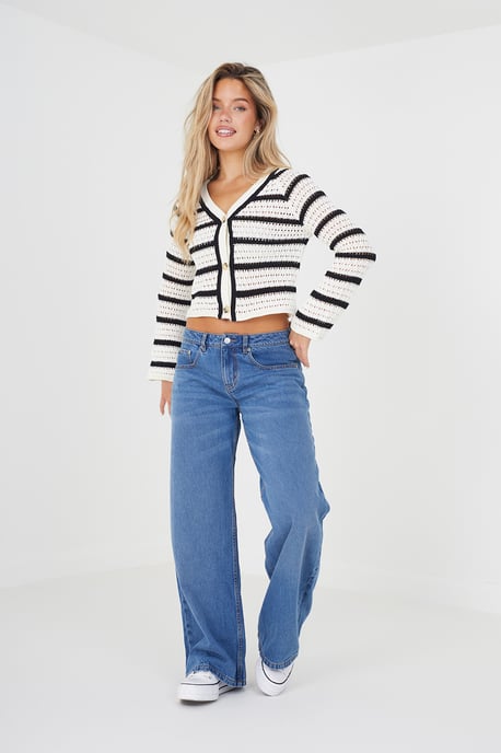 Ivory 'Trixie' Striped V-Neck Knitted Cardigan