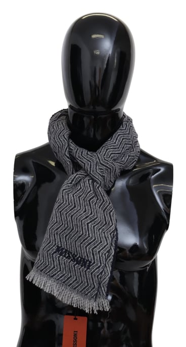 Missoni Mannen Grijs Zigzagpatroon Kasjmier Unisex Nek Wikkel Sjaal - Image 1
