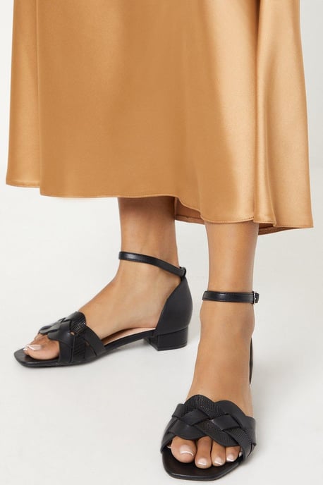 Wide Fit Sonia Woven Mixed Material Low Block Heeled Sandals - Image 1