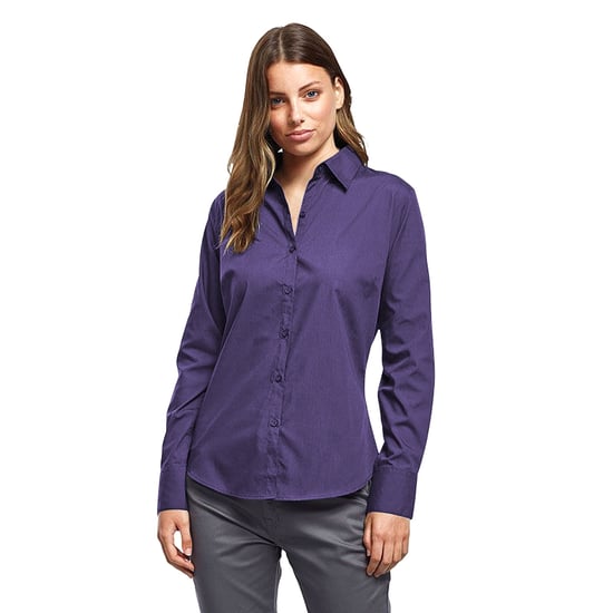 Premier Dames/Dames Popeline Blouse met Lange Mouwen (Paars) - Image 3