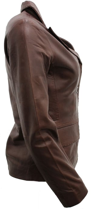Women's 2-button leather blazer jacket - Newport