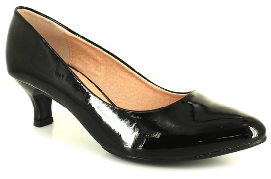 Nieuwe zwarte lakleer dames/dames pumps met brede pasvorm en kittenhak - Image 1