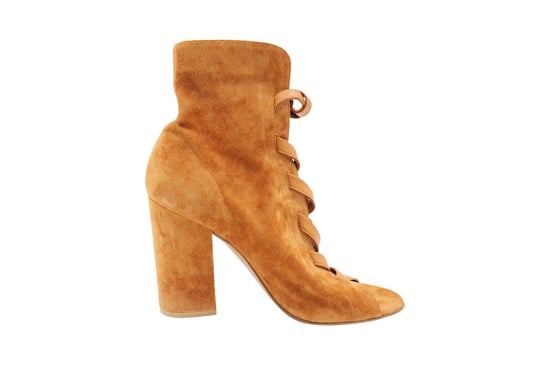 Gianvito Rossi Brooklyn Peep-Toe Ankle Boots in Brown Suede - Image 1