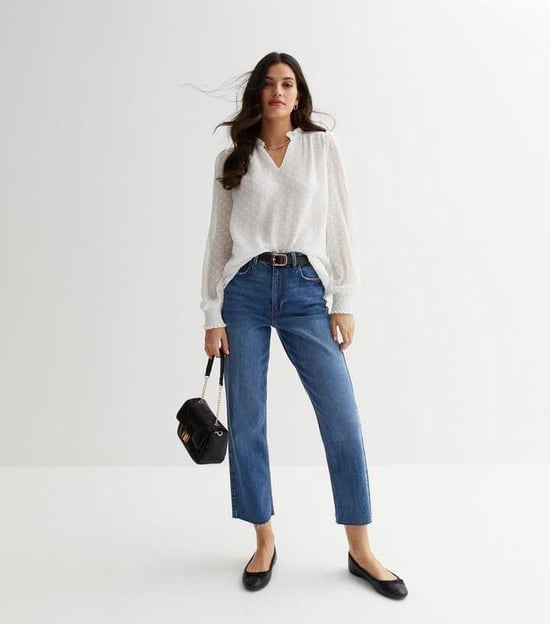 Dobby Chiffon Frill Neck Blouse