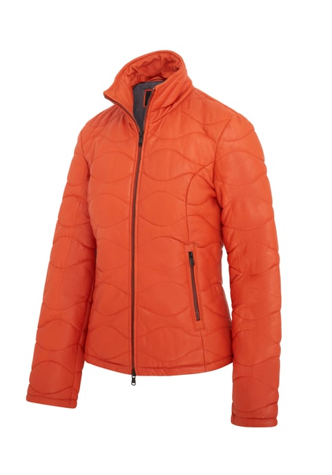 Womens Orange Puffer Quilted Bomber Leather Jacket - Hamar