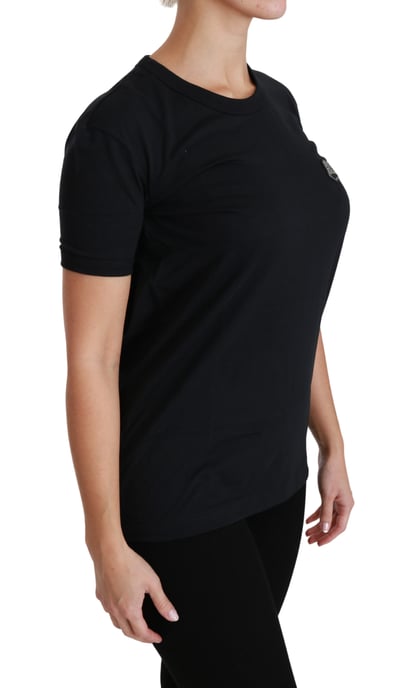 Dolce & Gabbana Vrouwen Blauwe Amore Patch Crewneck Katoen Top T-shirt - Image 3