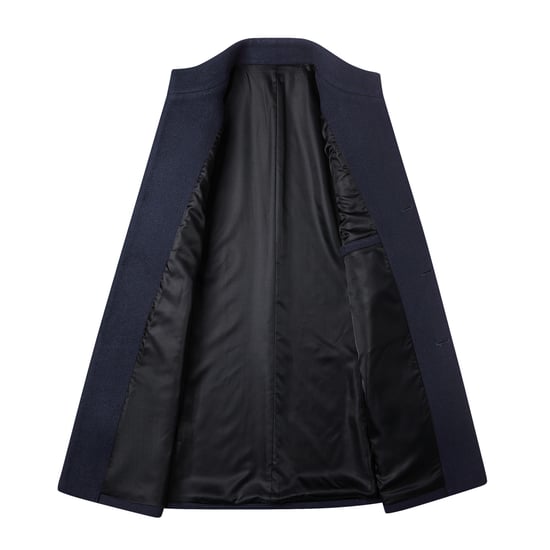 Men's Wool Long Slim Fit Stand-Up Collar Business Coat for Winter Blue