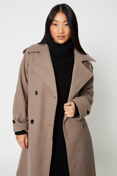 Petite Belted Wool Trench Coat